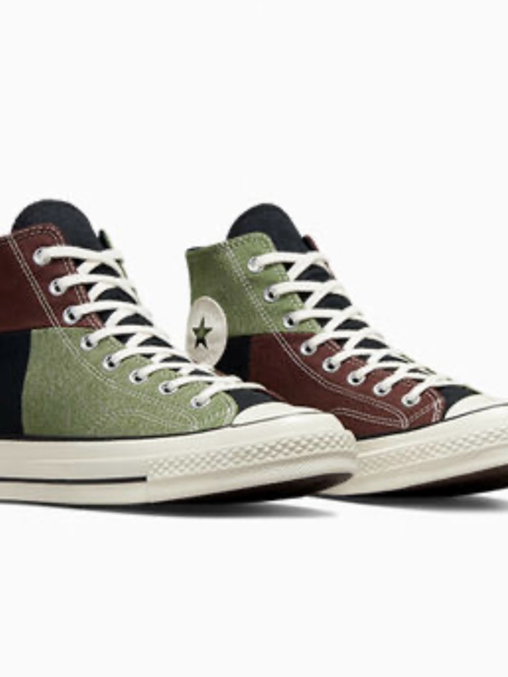 High-Top Colorblock Sneakers in Green, Brown & Black